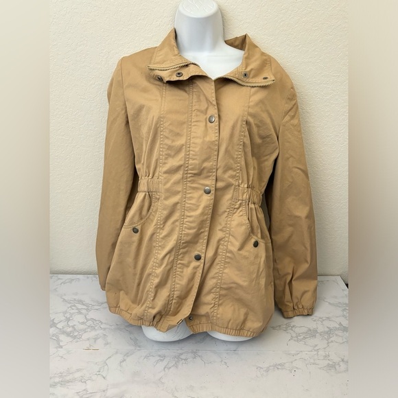 Old Navy Jackets & Blazers - Old Navy Jacket Women's M Khaki Cargo Full Zip Button Collared Roched Waist